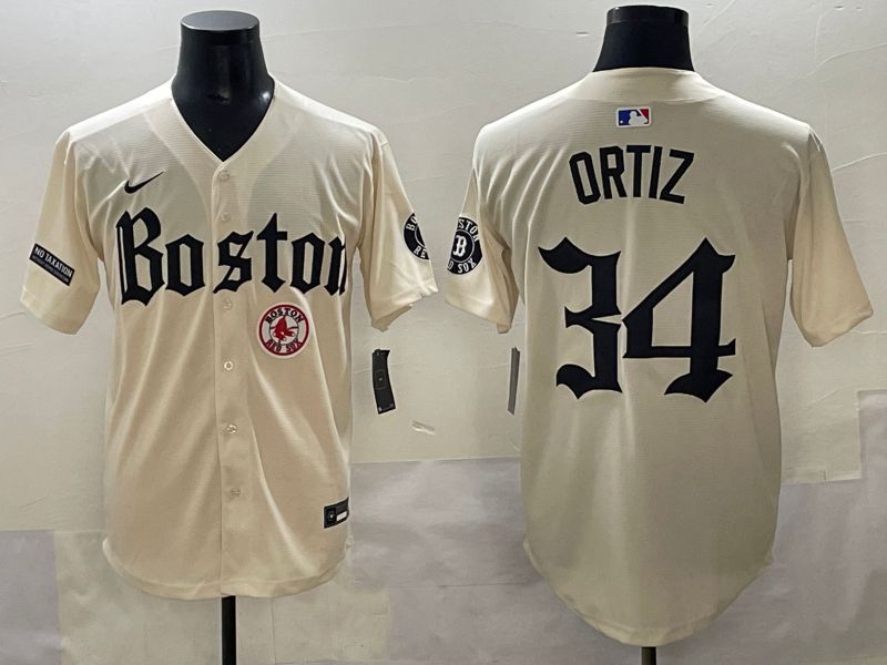 Men 2025 Boston Red Sox #34 Ortiz Cream Five generations Joint Name Nike MLB Jersey style 19